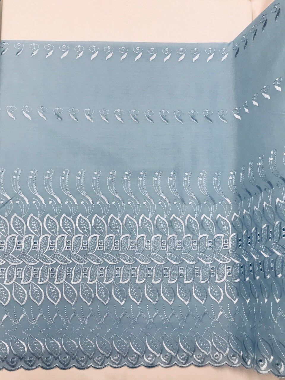 1 Yard Baby Blue Single Border Embroidered Eyelet Fabric 80% Polyester 20% Cotton 43/44 Wide